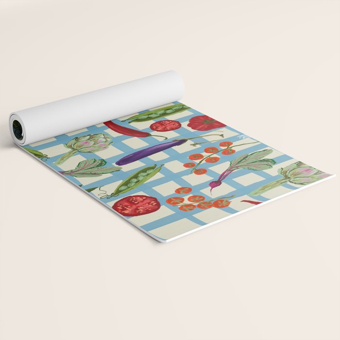 Blue Gingham Farmers Market Pattern Yoga Mat Gallery Image 2