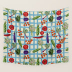 Blue Gingham Farmers Market Pattern Wall Tapestry Gallery Image 4