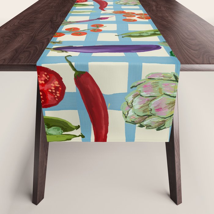 Blue Gingham Farmers Market Pattern Table Runner Gallery Image 1