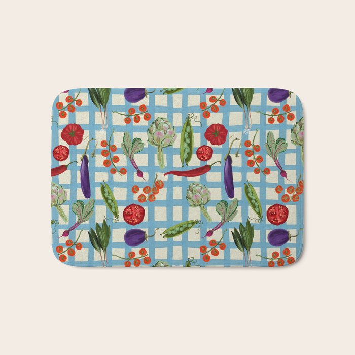 Blue Gingham Farmers Market Pattern Bath Mat Gallery Image 1