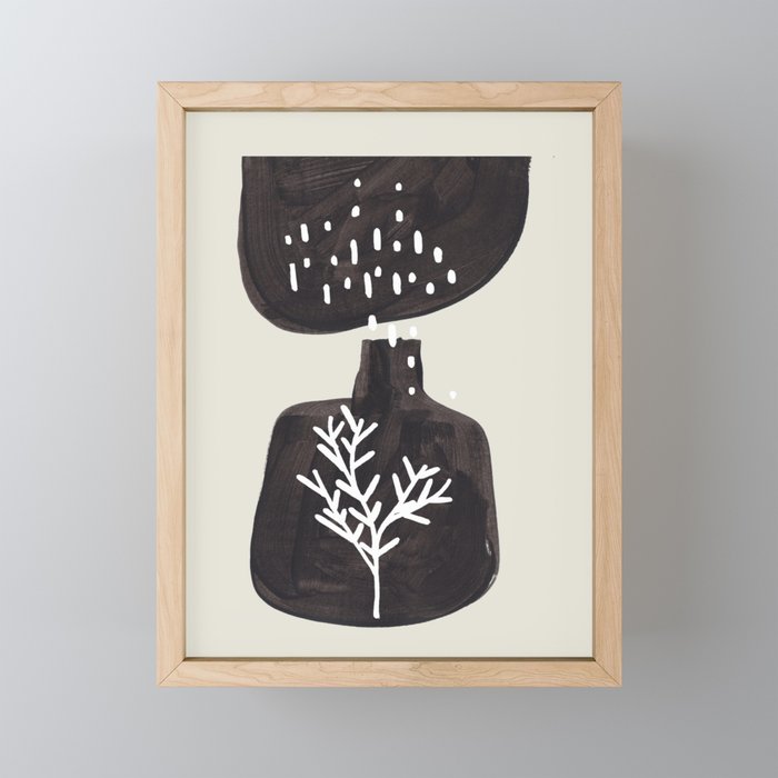 Mid Century Minimalist Black Ink Tribal Vase Abstract Vase Shapes Floral Plant Mini Art Print Gallery Image 1