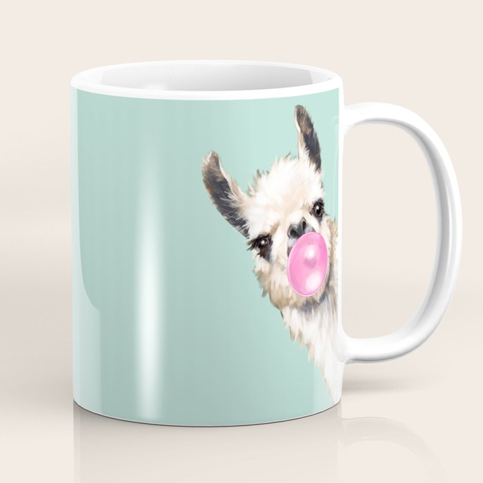 Bubble Gum Sneaky Llama in Green Coffee Mug Gallery Image 1