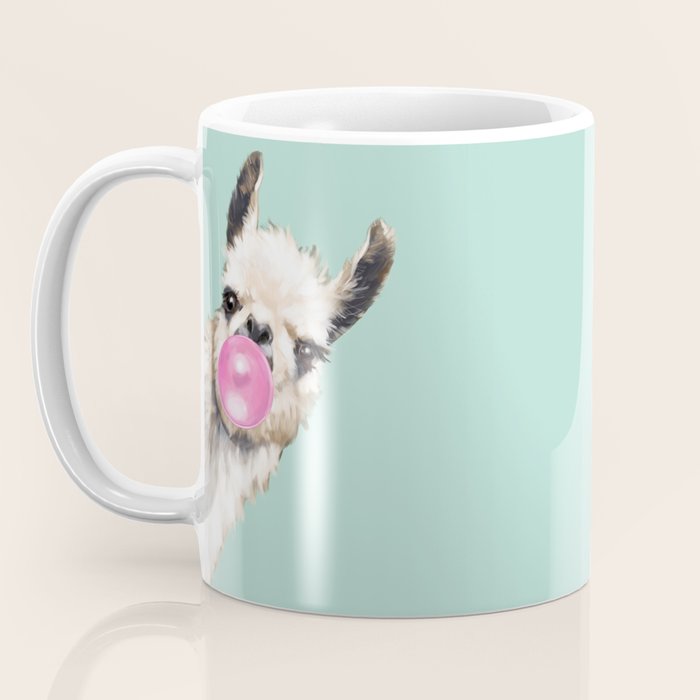 Bubble Gum Sneaky Llama in Green Coffee Mug Gallery Image 3