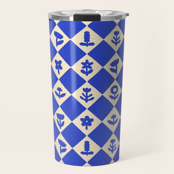 Abstract blue flower collage art pattern Travel Mug Gallery Image 1