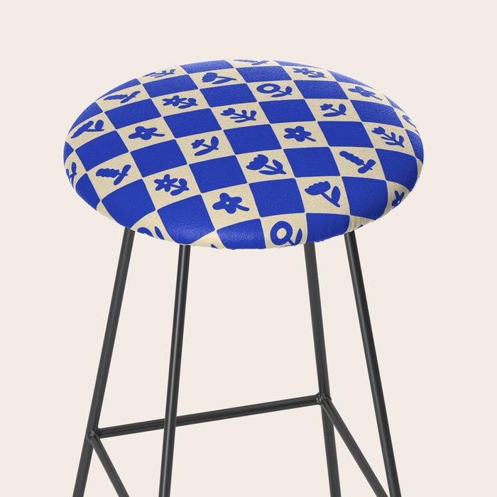 Abstract blue flower collage art pattern Stool Gallery Image 2