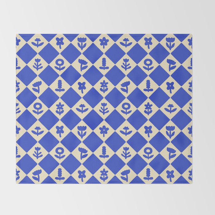 Abstract blue flower collage art pattern Throw Blanket Gallery Image 2