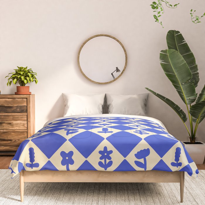Abstract blue flower collage art pattern Comforter Gallery Image 3