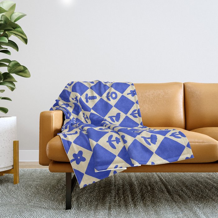 Abstract blue flower collage art pattern Throw Blanket Gallery Image 1