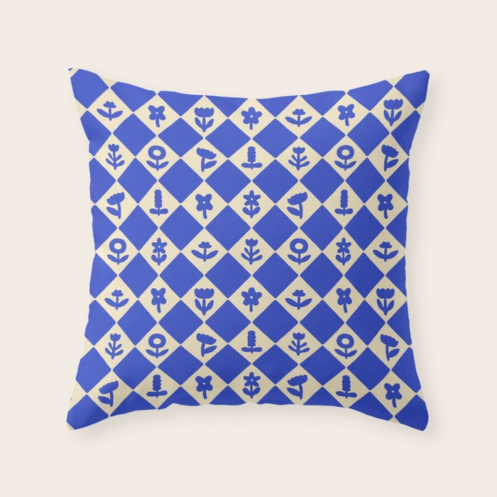 Abstract blue flower collage art pattern Throw Pillow Gallery Image 6