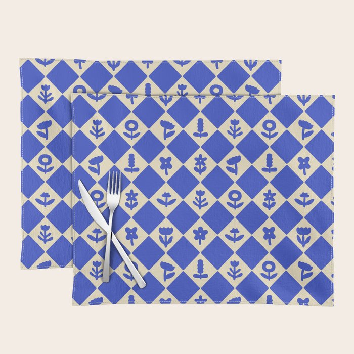 Abstract blue flower collage art pattern Placemat Gallery Image 1