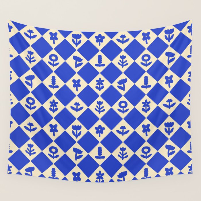 Abstract blue flower collage art pattern Wall Tapestry Gallery Image 4