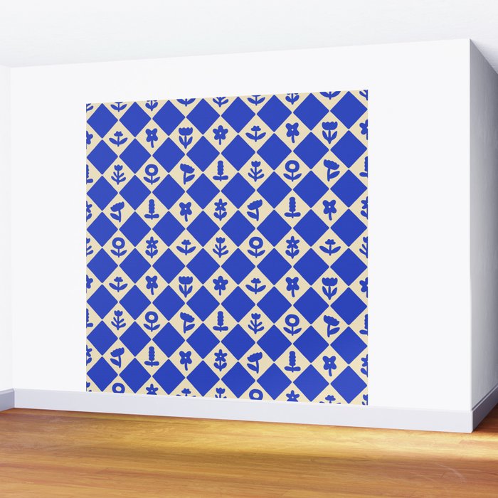 Abstract blue flower collage art pattern Wall Mural Gallery Image 2