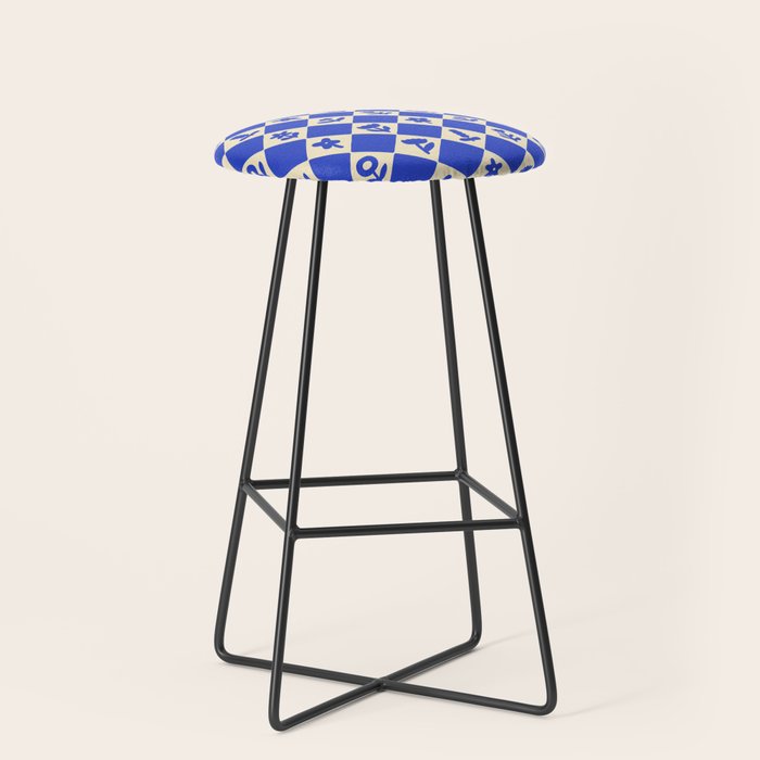 Abstract blue flower collage art pattern Stool Gallery Image 1