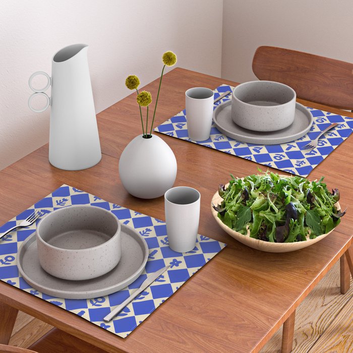 Abstract blue flower collage art pattern Placemat Gallery Image 2