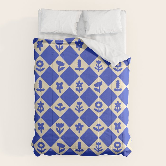 Abstract blue flower collage art pattern Comforter Gallery Image 6
