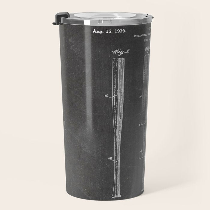 Baseball Bat Patent - Baseball Art - Black Chalkboard Travel Mug Gallery Image 3