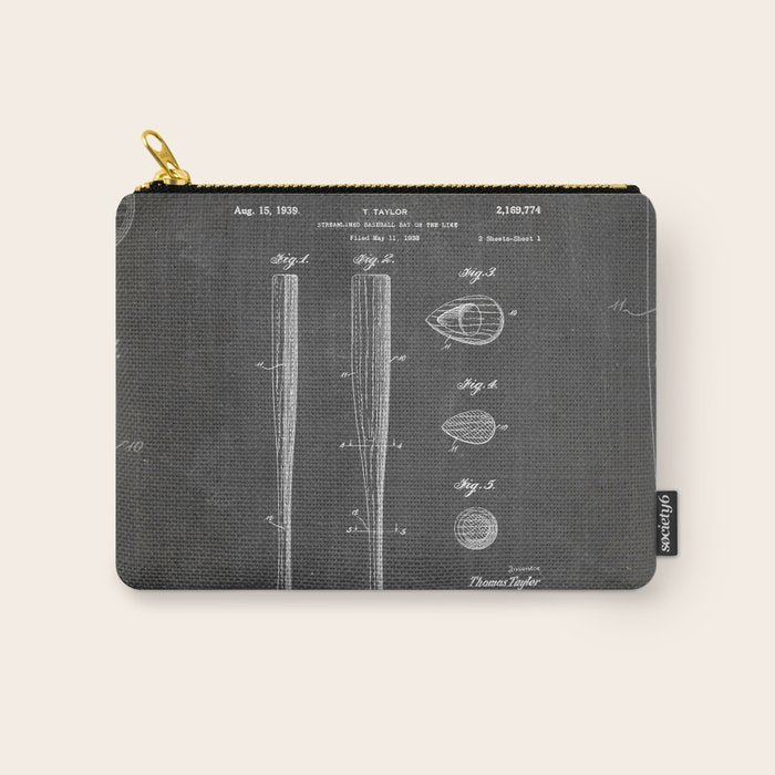 Baseball Bat Patent - Baseball Art - Black Chalkboard Carry All Pouch Gallery Image 1