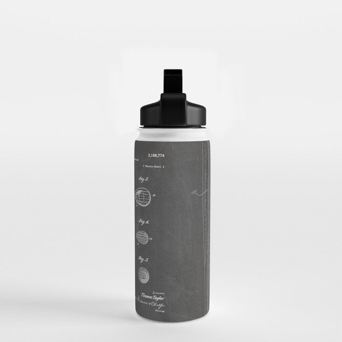 Baseball Bat Patent - Baseball Art - Black Chalkboard Water Bottle Gallery Image 2
