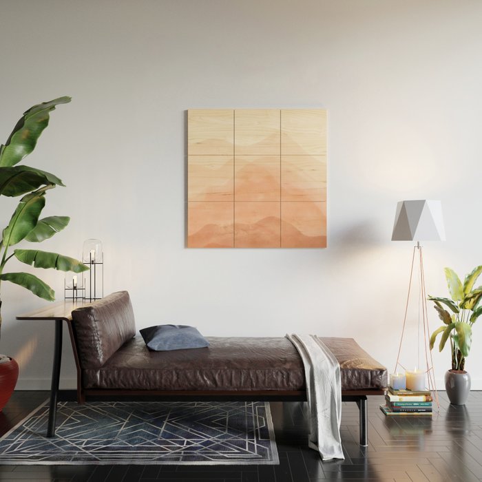 Warm watercolor mountain landscape Wood Wall Art Gallery Image 2