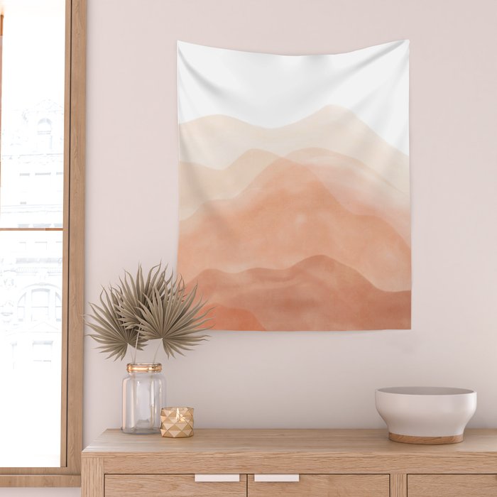 Warm watercolor mountain landscape Wall Tapestry Gallery Image 2