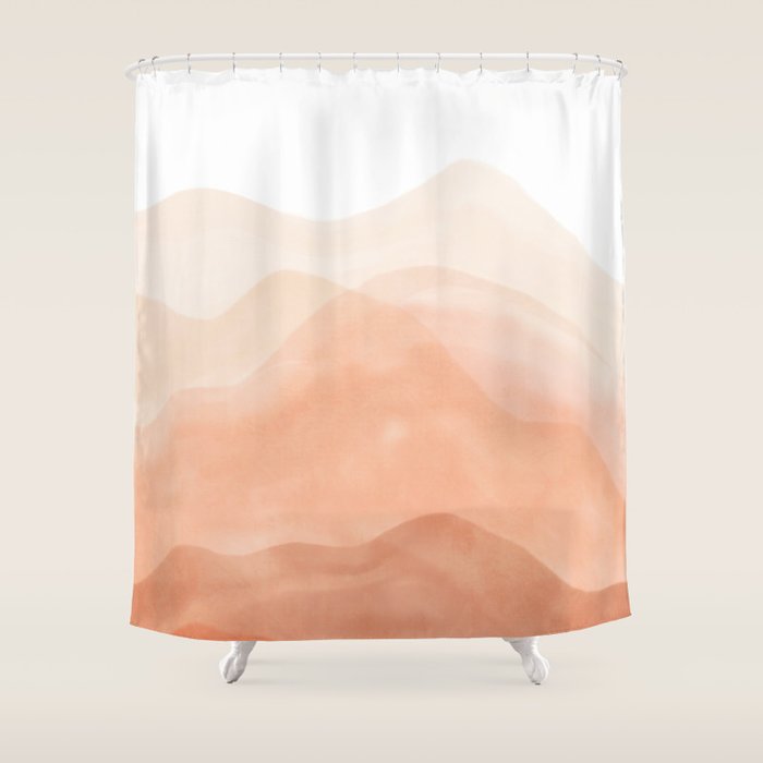 Warm watercolor mountain landscape Shower Curtain Gallery Image 1