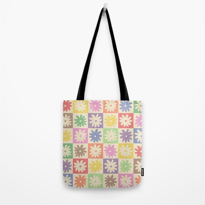 Colorful Flower Checkered Pattern Tote Bag Gallery Image 2