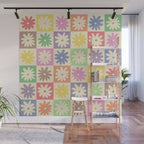 Colorful Flower Checkered Pattern Wall Mural Gallery Image 1
