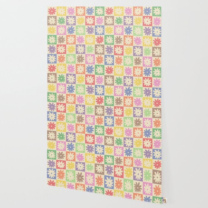 Colorful Flower Checkered Pattern Wallpaper Gallery Image 2