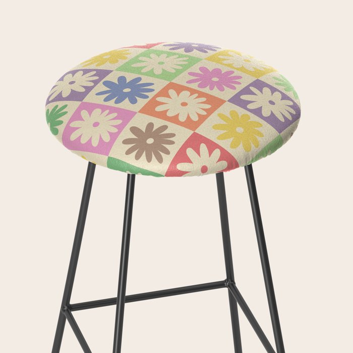 Colorful Flower Checkered Pattern Stool Gallery Image 2