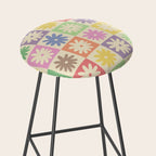 Colorful Flower Checkered Pattern Stool Gallery Image 2