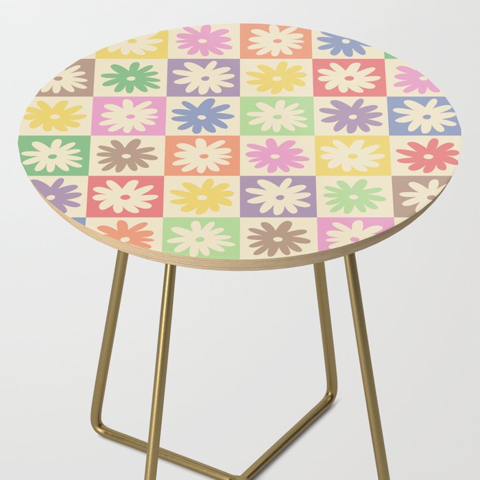 Colorful Flower Checkered Pattern Side Table Gallery Image 2