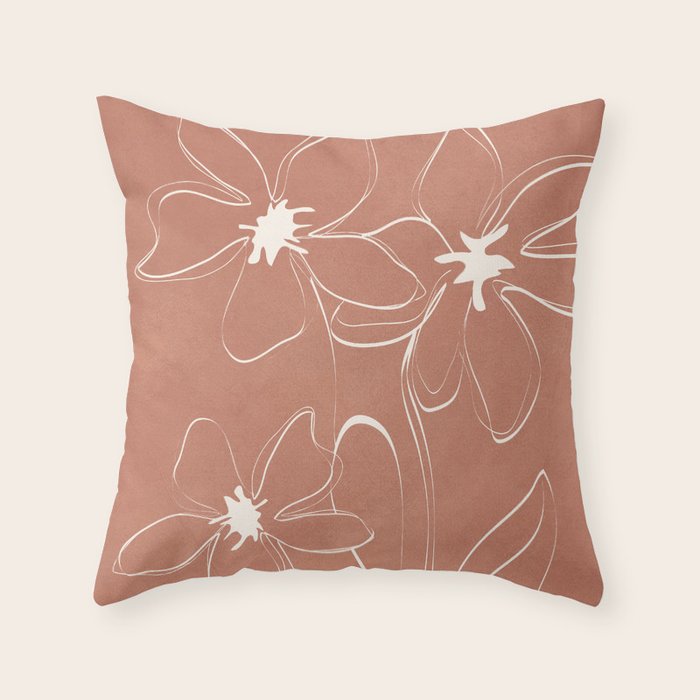Little Flower Outline on Clay 02 Throw Pillow Gallery Image 1