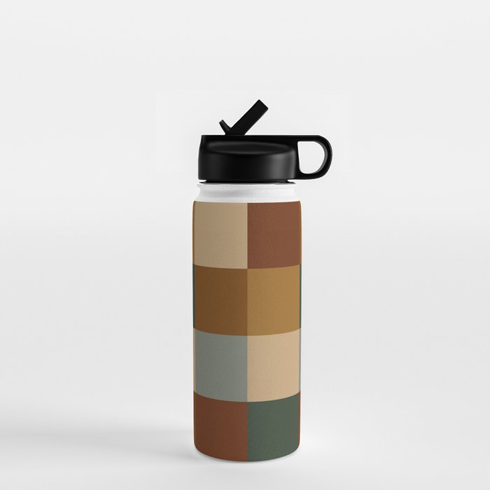 Bold Earthy Checks Pattern - Large VI Water Bottle Gallery Image 1