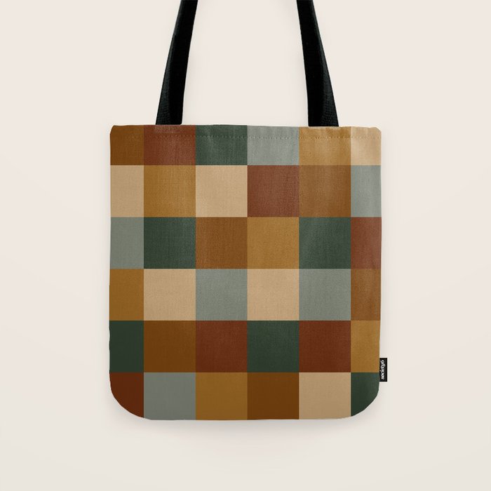 Bold Earthy Checks Pattern - Large VI Tote Bag Gallery Image 1