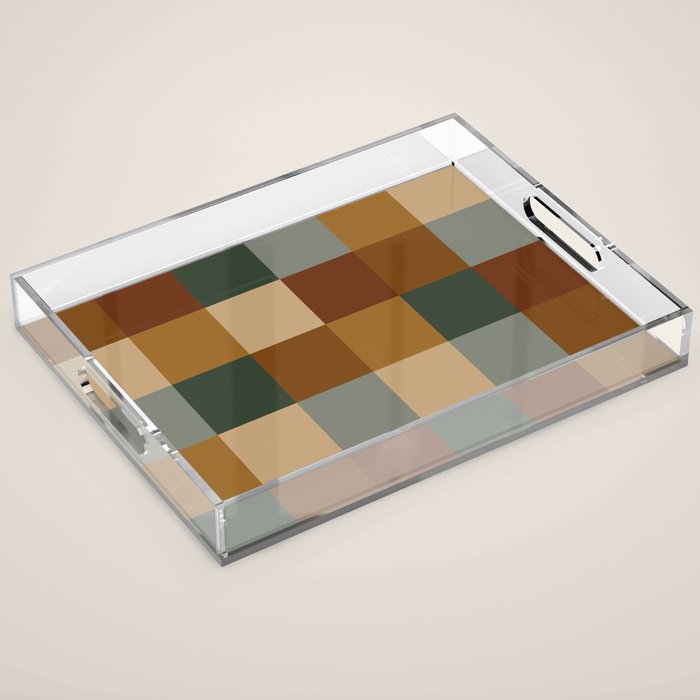 Bold Earthy Checks Pattern - Large VI Acrylic Tray Gallery Image 1