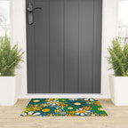 Retro Garden Groovy Maximalist Gingham Flowers 60s 70s Floral Pattern Green Blue Orange Yellow Welcome Mat Gallery Image 3