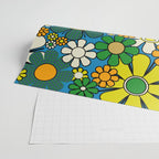Retro Garden Groovy Maximalist Gingham Flowers 60s 70s Floral Pattern Green Blue Orange Yellow Wrapping Paper Gallery Image 2