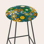Retro Garden Groovy Maximalist Gingham Flowers 60s 70s Floral Pattern Green Blue Orange Yellow Stool Gallery Image 2