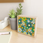 Retro Garden Groovy Maximalist Gingham Flowers 60s 70s Floral Pattern Green Blue Orange Yellow Mini Art Print Gallery Image 2