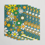 Retro Garden Groovy Maximalist Gingham Flowers 60s 70s Floral Pattern Green Blue Orange Yellow Wrapping Paper Gallery Image 3