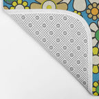 Retro Garden Groovy Maximalist Gingham Flowers 60s 70s Floral Pattern Green Blue Orange Yellow Bath Mat Gallery Image 2