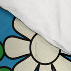 Retro Garden Groovy Maximalist Gingham Flowers 60s 70s Floral Pattern Green Blue Orange Yellow Comforter Gallery Image 4