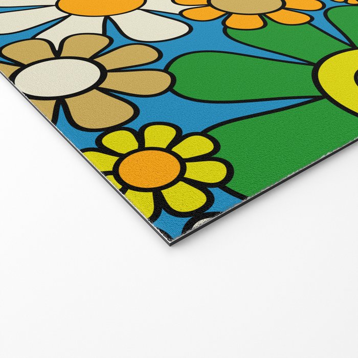 Retro Garden Groovy Maximalist Gingham Flowers 60s 70s Floral Pattern Green Blue Orange Yellow Welcome Mat Gallery Image 2