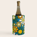 Retro Garden Groovy Maximalist Gingham Flowers 60s 70s Floral Pattern Green Blue Orange Yellow Wine Chiller Gallery Image 2