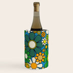 Retro Garden Groovy Maximalist Gingham Flowers 60s 70s Floral Pattern Green Blue Orange Yellow Wine Chiller Gallery Image 3