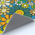 Retro Garden Groovy Maximalist Gingham Flowers 60s 70s Floral Pattern Green Blue Orange Yellow Rug Gallery Image 4
