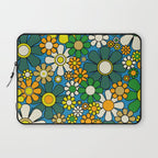 Retro Garden Groovy Maximalist Gingham Flowers 60s 70s Floral Pattern Green Blue Orange Yellow Laptop Sleeve Gallery Image 1