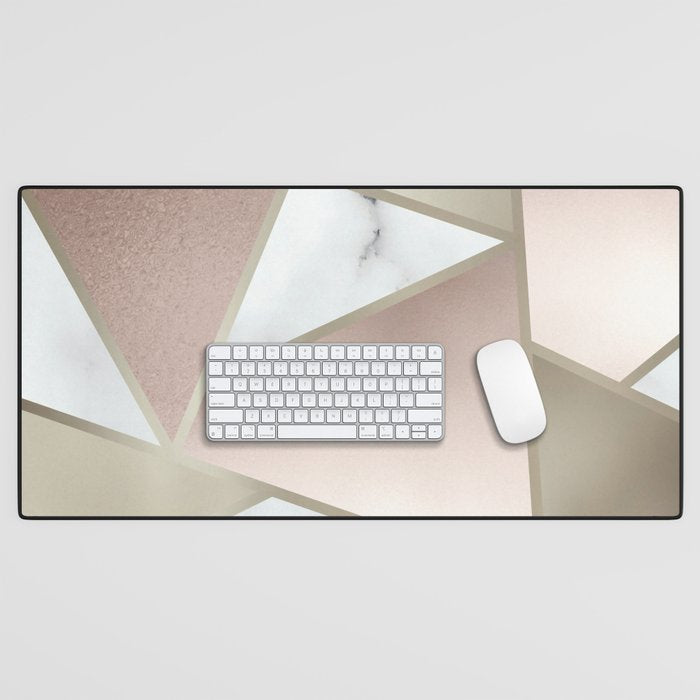 Geometric Art, Rose Gold, Blush Pink, Marble Prints Desk Mat Gallery Image 1