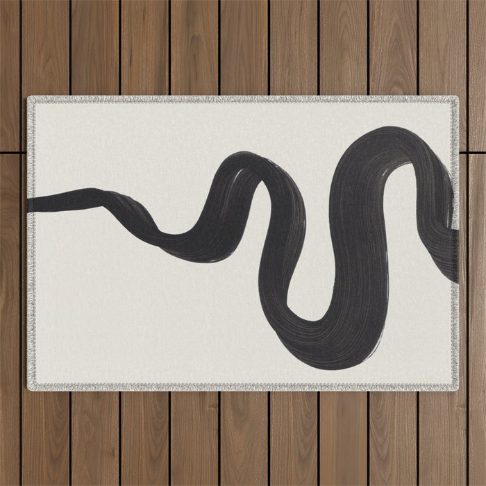 Minimalist Abstract Art Smoke Genie In The Lamp Mythical Magical Ink Art Black & White Outdoor Rug Gallery Image 1