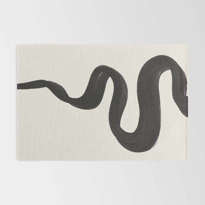 Minimalist Abstract Art Smoke Genie In The Lamp Mythical Magical Ink Art Black & White Rug Gallery Image 2
